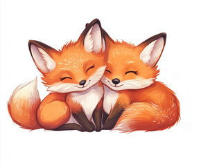 Obraz premium fox animal cute cartoon character orange pet illustration playful furry smiling wildlife sitting art design young nature adorable stylized two friends 