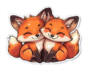 fox cute illustration animal wildlife art cartoon orange love couple hugging character digital art nature adorable furry cozy friends playful close-up 