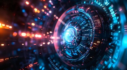 Futuristic Digital Tech Hub with Neon Lights