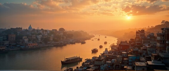 sunset over the Ganges river