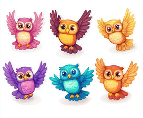Fototapeta premium owl bird colorful birds flying birds cute animals animal illustration cartoon birds vibrant colors whimsical art nature illustration fantasy birds 