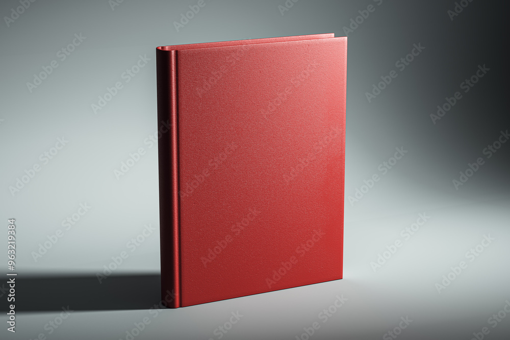 Poster red hardcover book mockup standing on a light background. 3d rendering