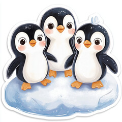 Fototapeta premium penguins cartoon cute animal ice snow wildlife arctic funny playful family friends colorful character sticker illustration baby animals winter frozen 