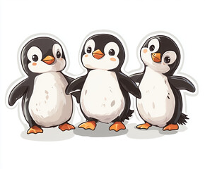 Fototapeta premium penguins cute animals cartoon penguins baby penguins wildlife arctic animals animal illustration penguin family playful penguins winter animals snow ice 