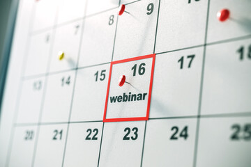 Calendar with a marked webinar date on the 16th. 3D Rendering