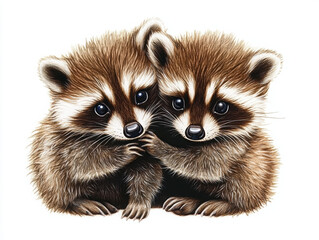 Obraz premium raccoons animal illustration cute animals wildlife art baby raccoons nature illustration animal couple furry friends playful raccoons forest animals