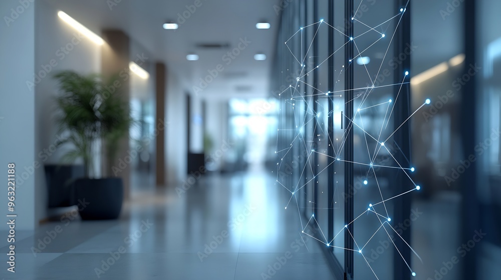 Poster modern office and communication network concept smart office internet of things : generative ai