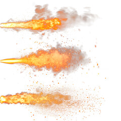 Set of overlays of a muzzle flash isolated on a white or transparent background. Bundle of the flame bursting from a firearm, design element, muzzle flash.