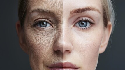 Obraz premium Symmetry in Aging of the Skin, Analyze how skin aging occurs symmetrically on both sides of the body, with factors like wrinkles and elasticity loss appearing evenly across facial and body skin