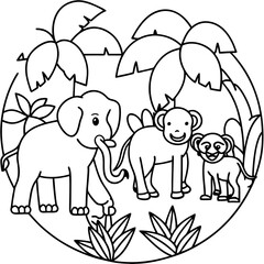 Elephant, zebra, and hippo on a jungle safari, 