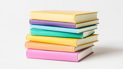 Stack of colorful books on a white background