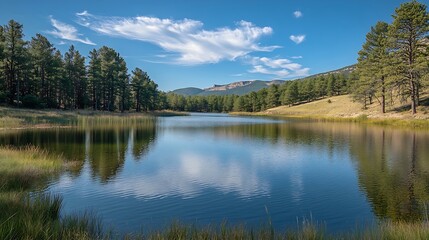 Obraz premium Storrie Lake State Park Recreations area in Las Vegas New Mexico : Generative AI