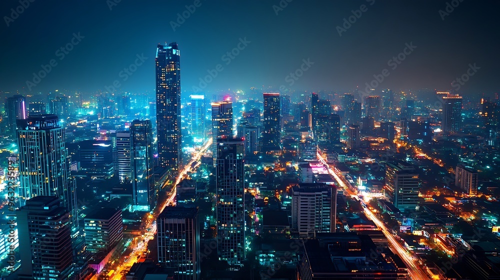 Poster smart city dot point connect with gradient line connection technology metaverse concept bangkok thai