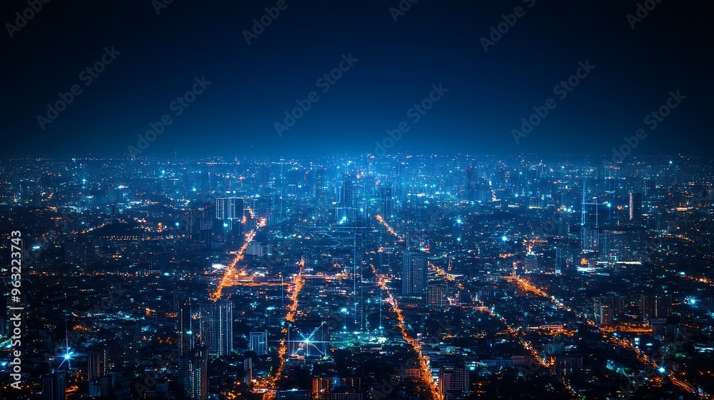 Aufkleber energy digitalization smart city with wireless network and connection technology concept with abstra