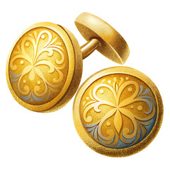 Luxurious Gold Cufflinks with Detailed Patterns , Isolated on Transparent Background