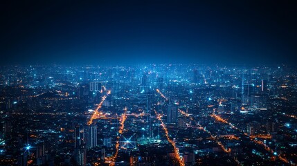 Energy Digitalization Smart city with Wireless network and Connection technology concept with Abstract Bangkok city background : Generative AI