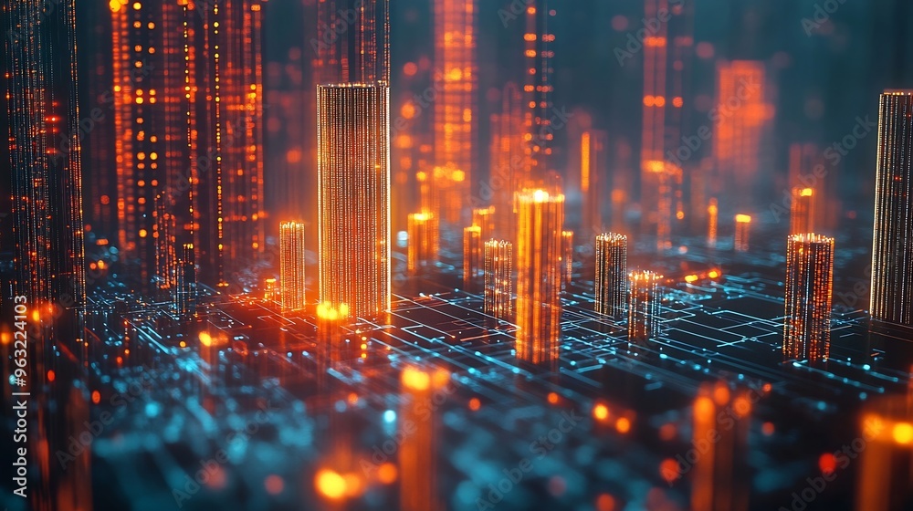 Leinwandbilder Smart city and abstract dot point connect with gradient line big data connection technology concept : Generative AI