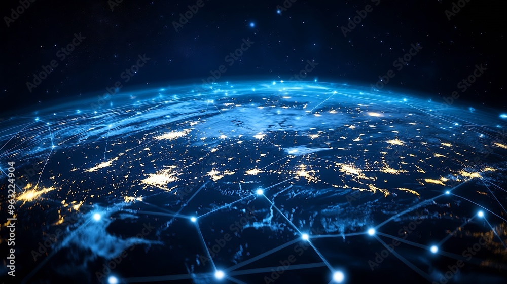 Aufkleber Global connection and the internet network alteration in smart city  Concept of future wireless digital connecting and social media networking : Generative AI