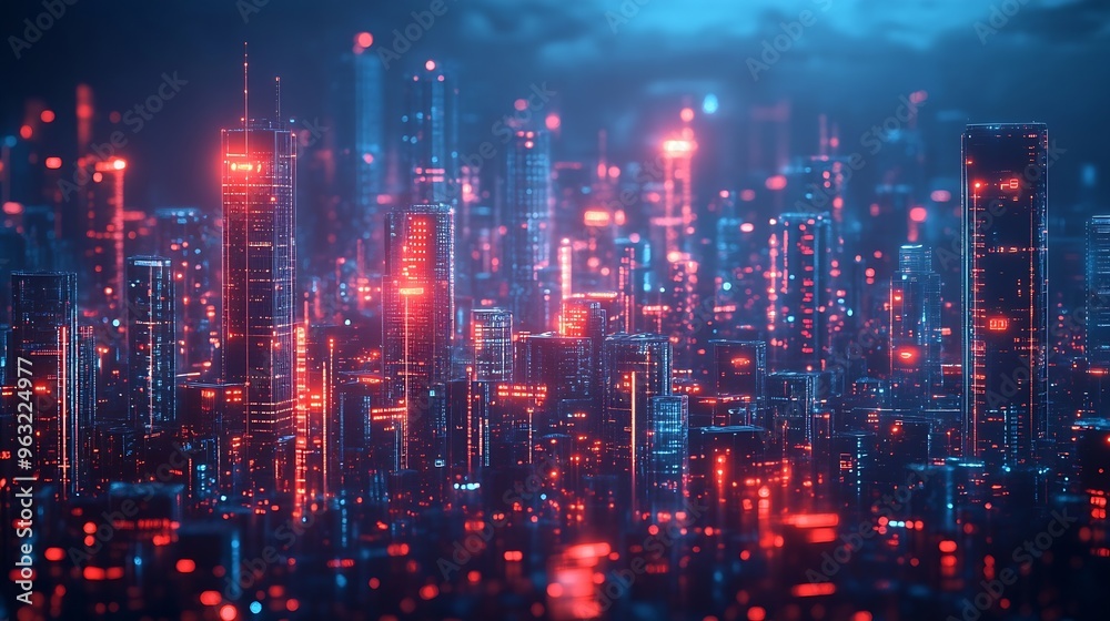 Aufkleber Imaginative visual of smart digital city with globalization abstract graphic showing connection network  Concept of future 5G smart wireless digital city and social media networking sy : Generative AI