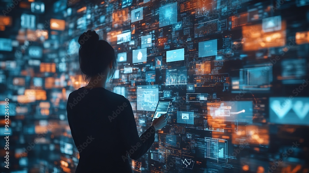 Aufkleber Communication technology  smart connection IOT and people network technology concept People using connective device to connect to the secured internet network and cloud computing serve : Generative AI