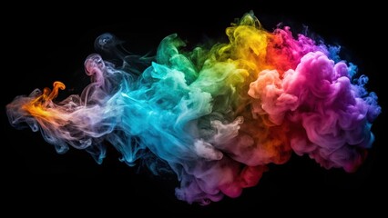 Colorful abstract smokey vapor cloud formation over a black background with fluid and soft shapes blending together in a minimalist style, colorful, smokey, black background, vapor