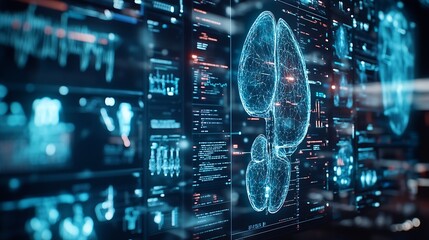 Doctor diagnosis and digital healthcare and network connection on medical technology holographic virtual reality interface : Generative AI