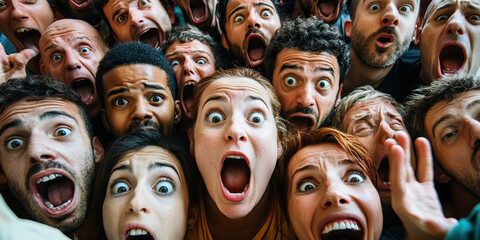 The Raging Sea of Emotions: A crowd of diverse faces expressing a range of intense emotions, all converging on a central focal point.