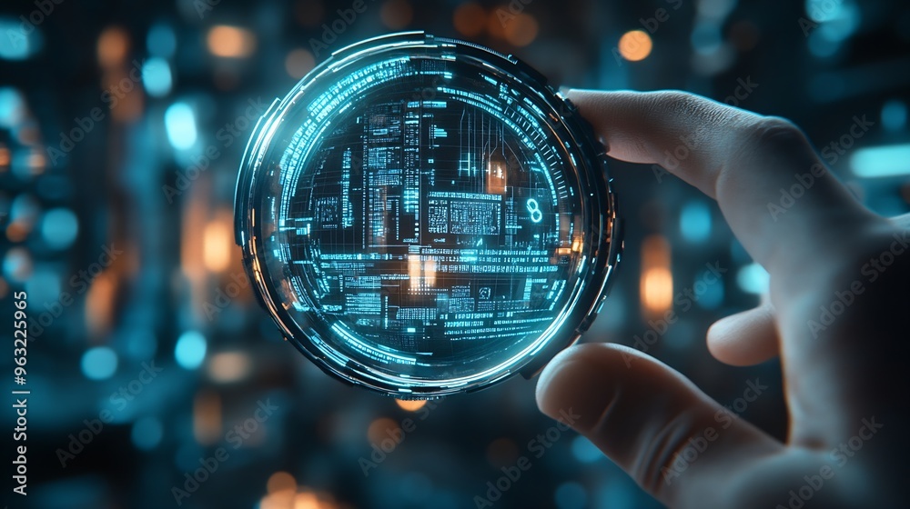 Aufkleber AI technology Magnifying glass focus AI artificial intelligence technology for technology smart robot science innovation futuristic : Generative AI