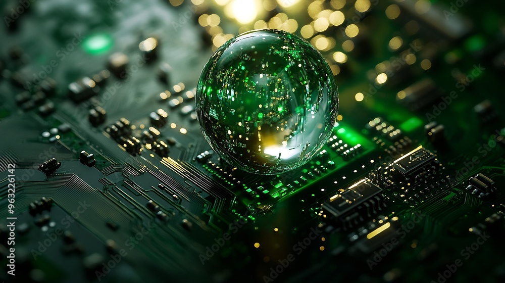 Aufkleber concept of green technology crystal globe on circuit board technology innovations environment green 