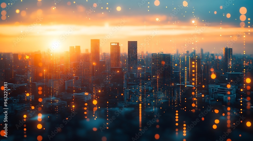 Aufkleber modern city and wireless communication network concept smart city digital transformation vertical vi