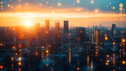 Modern city and wireless communication network concept Smart city Digital transformation Vertical visual for advertisements and banners : Generative AI