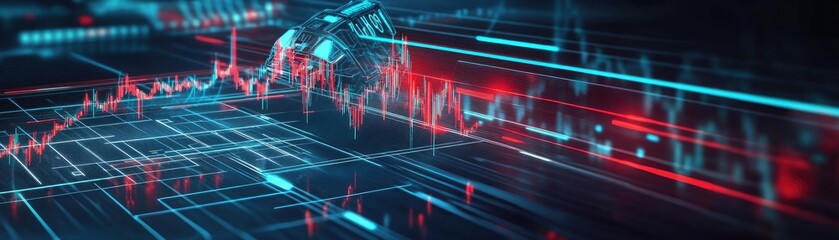 Futuristic digital technology background showing abstract data visualization and finance trends in vibrant colors.