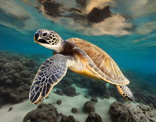 Obraz premium Green Sea Turtles on South Maui, Hawaii background