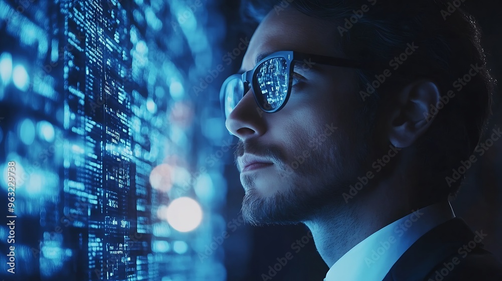 Poster Businessmen use the intelligence of AI Search for data information to growth business and add new customers on the global network Data exchange CRM Customer service Teamwork HR recruit : Generative AI
