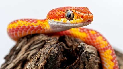 Fototapeta premium baby corn snake on wood isolated on white background baby red rat snake Pantherophis guttatus : Generative AI