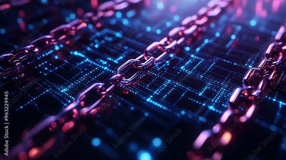 Fototapete Blockchain technology transaction concept Businessman use laptop on blockchain global networking data network connect Internet cyber security binary coded Crypto chain blockchain techn : Generative AI