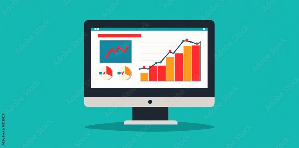 Poster Computer Screen Showing Upward Trend in Bar Chart.
