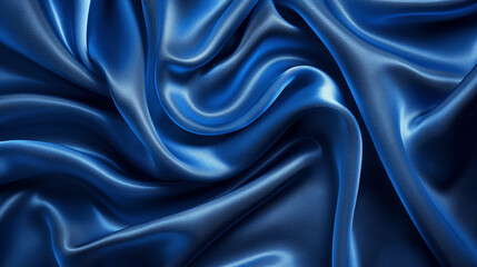 Fototapeta premium Luxurious flowing blue satin fabric with smooth folds and soft light