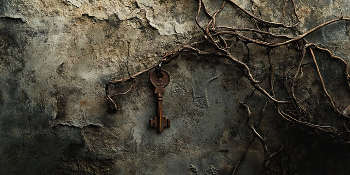 The Twisting Vine of Anxiety: A vine creeping up a dark, dank wall, with a single rusty key dangling from a tendril.