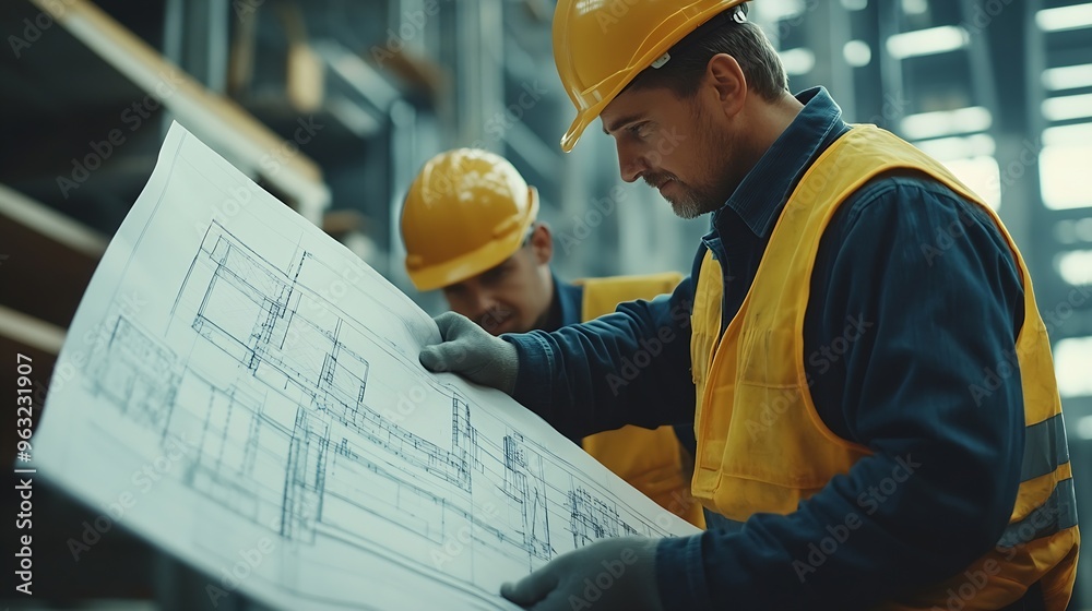 Leinwandbilder team engineer foreman architect meeting for colleagues discussing and checks construction blueprints