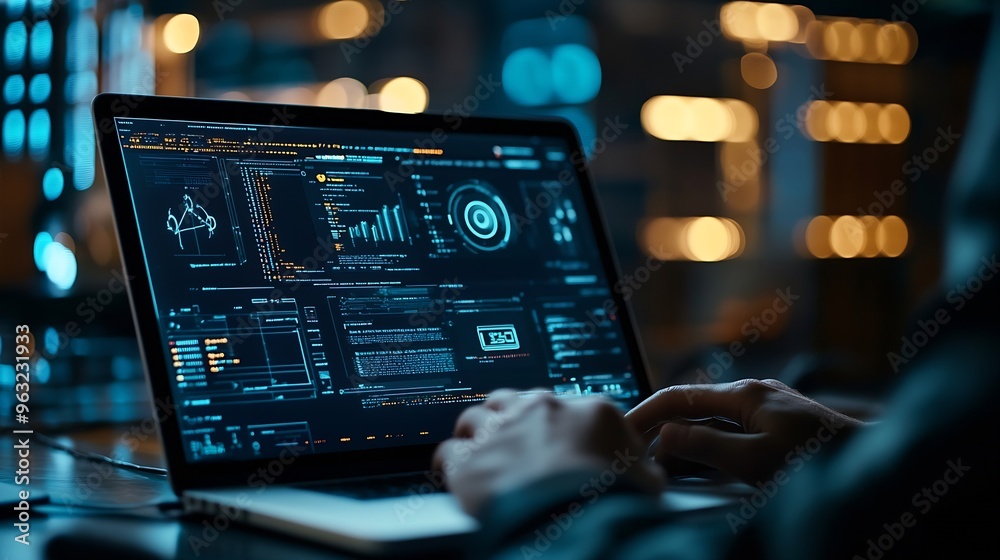 Aufkleber Data science digital technology concept Computer science engineer programming on laptop at office data exchange system control and data management with Ai Business and Artificial intel : Generative AI