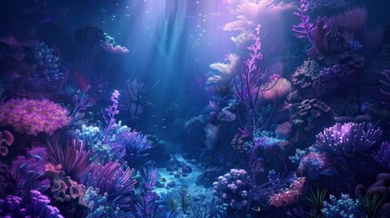 A captivating underwater scene, with a vibrant coral reef teeming with life, bathed in the ethereal light of a bioluminescent creature.