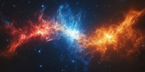 Naklejka premium Cosmic Nebula with Blue and Orange Glowing Clouds.