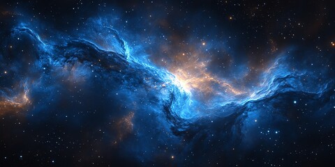 Fototapeta premium Cosmic Nebula with Blue and Orange Glowing Gas Clouds.