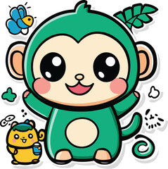 Cute Cartoon monkey Illustration handdrawn doodle drawing nature elements colourful