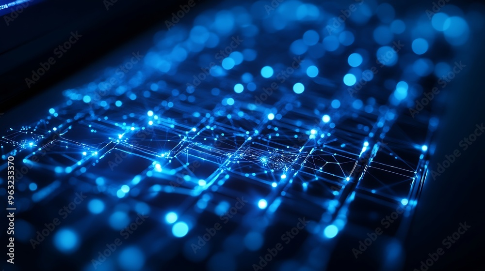 Fototapete Internet network technology IoT digital software development computer code modern tech concept Internet network with wireless connection cloud computing computer script on laptop : Generative AI