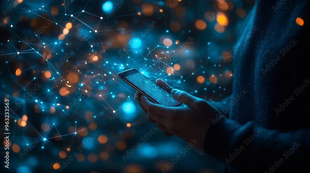 Aufkleber Digital technology concept Businessman using smartphone connect internet network secure information access online internet of things IOT Cloud computing : Generative AI