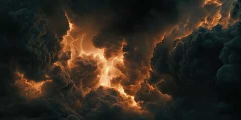 Fototapeta premium The Raging Storm: A tumultuous sky, filled with dark clouds and flashes of lightning.
