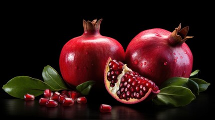 A classic still life painting of a pomegranate fruit, reminiscent of the works of Dutch Golden Age masters