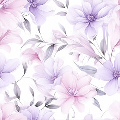 Fototapeta premium Pastel floral pattern with pink and lavender flowers, soft botanical design with copy space